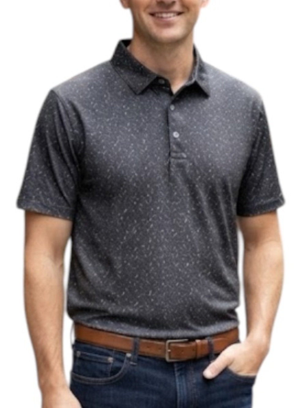 PGA TOUR Golf Tee Print Polo Shirt Navy Blue Size Large Preppy